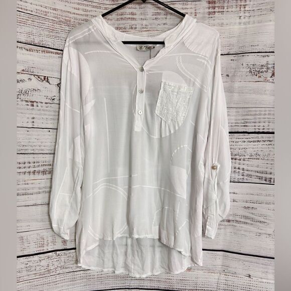 Femme Fatale Top womens Sz S popover made in Italy white sheer sequin Blouse New - Picture 1 of 15